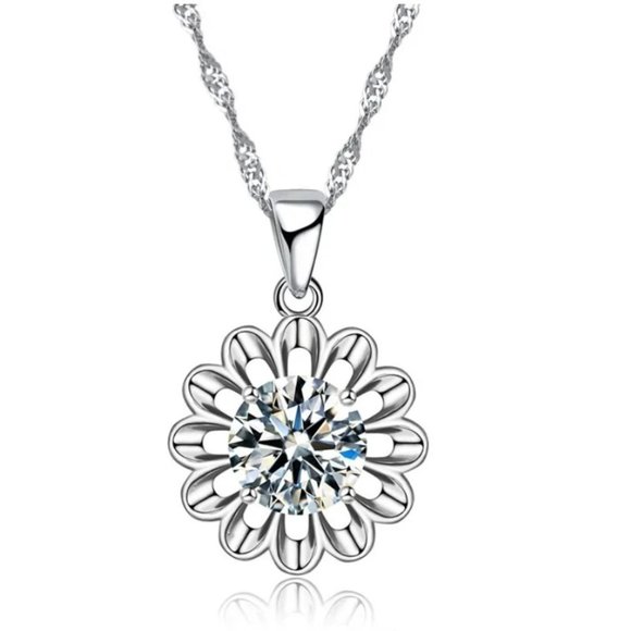 925 Sterling Silver Earrings And Necklace Set Bundle Shape Flower Minimalist - Picture 3 of 4